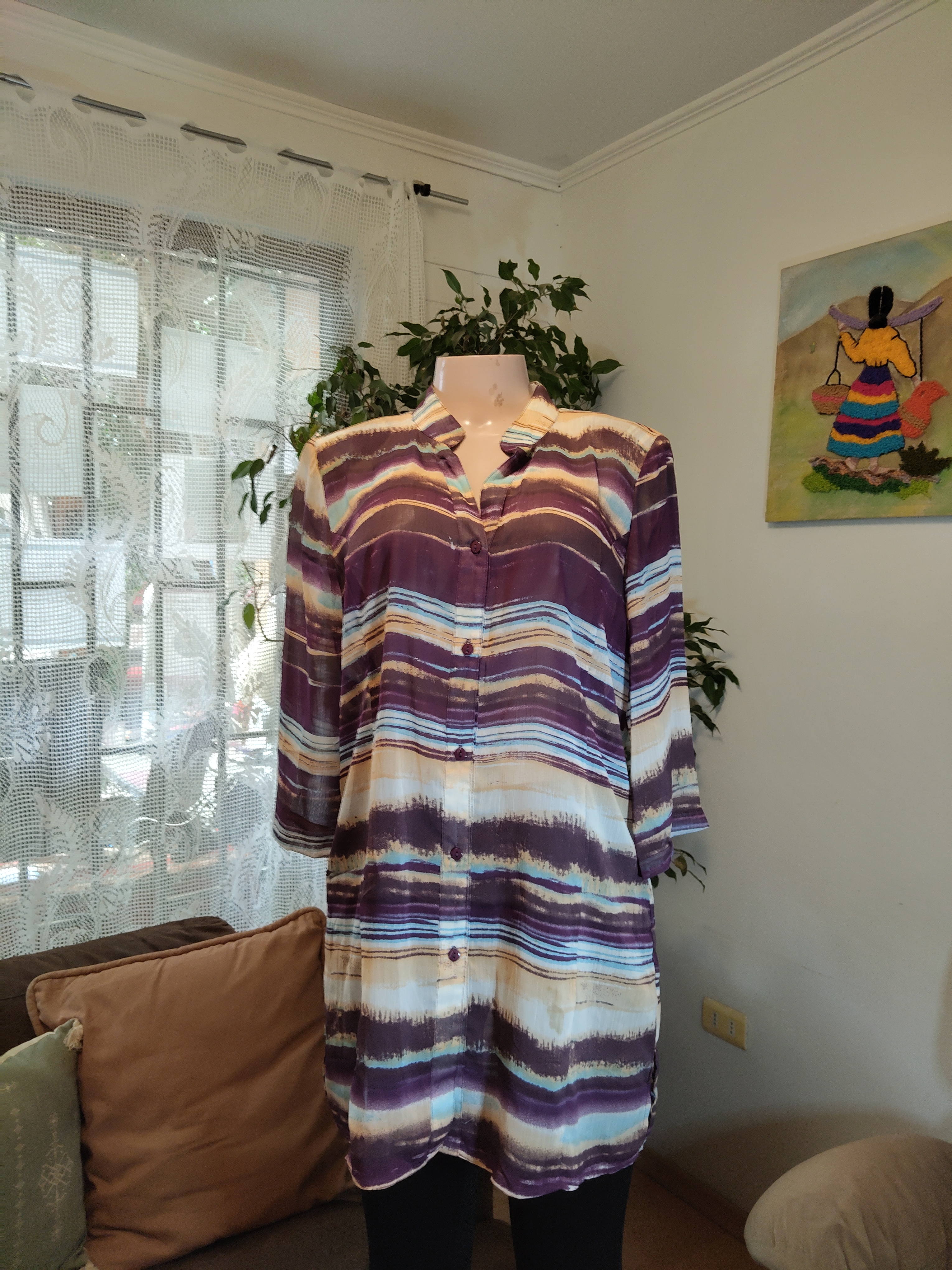 Camisa larga rayas acuarela violeta