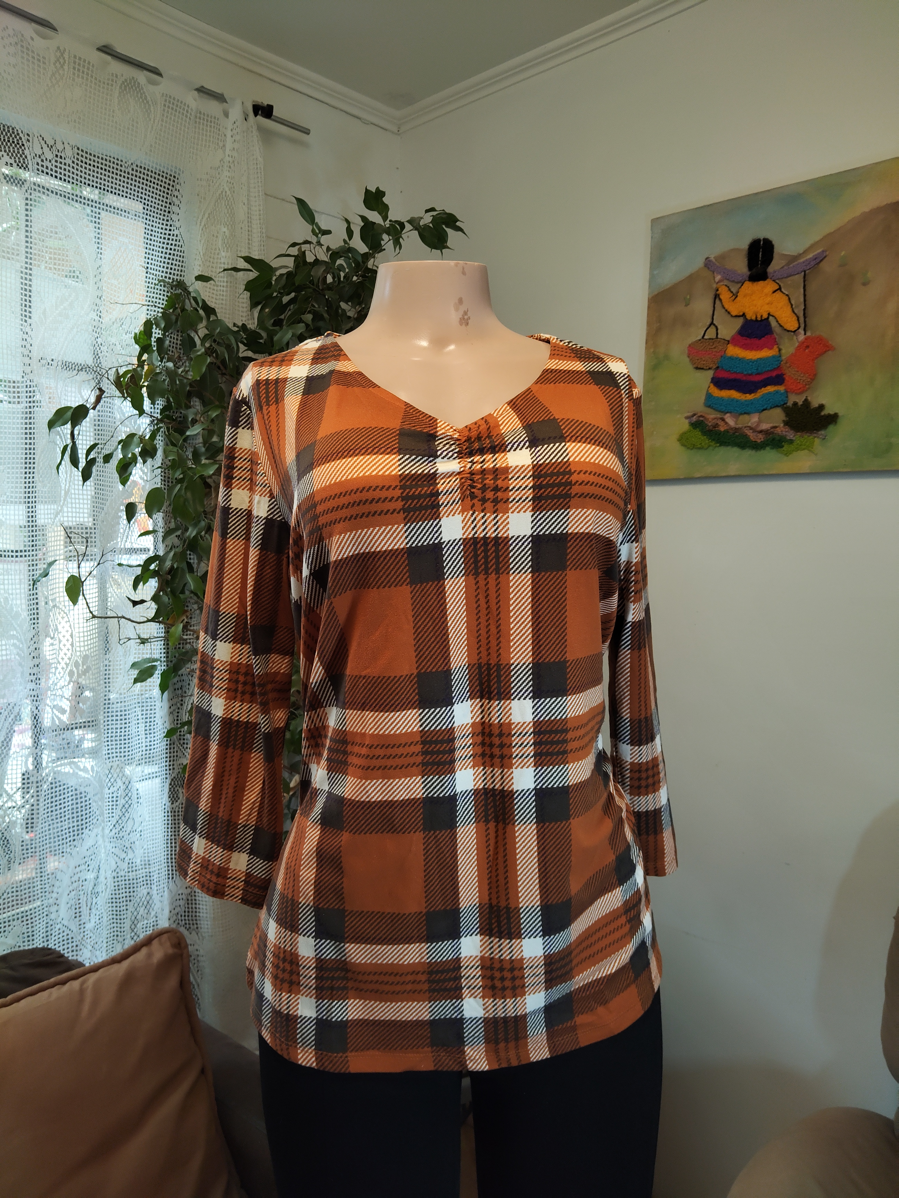 Blusa cuadros escoceses naranja otoño