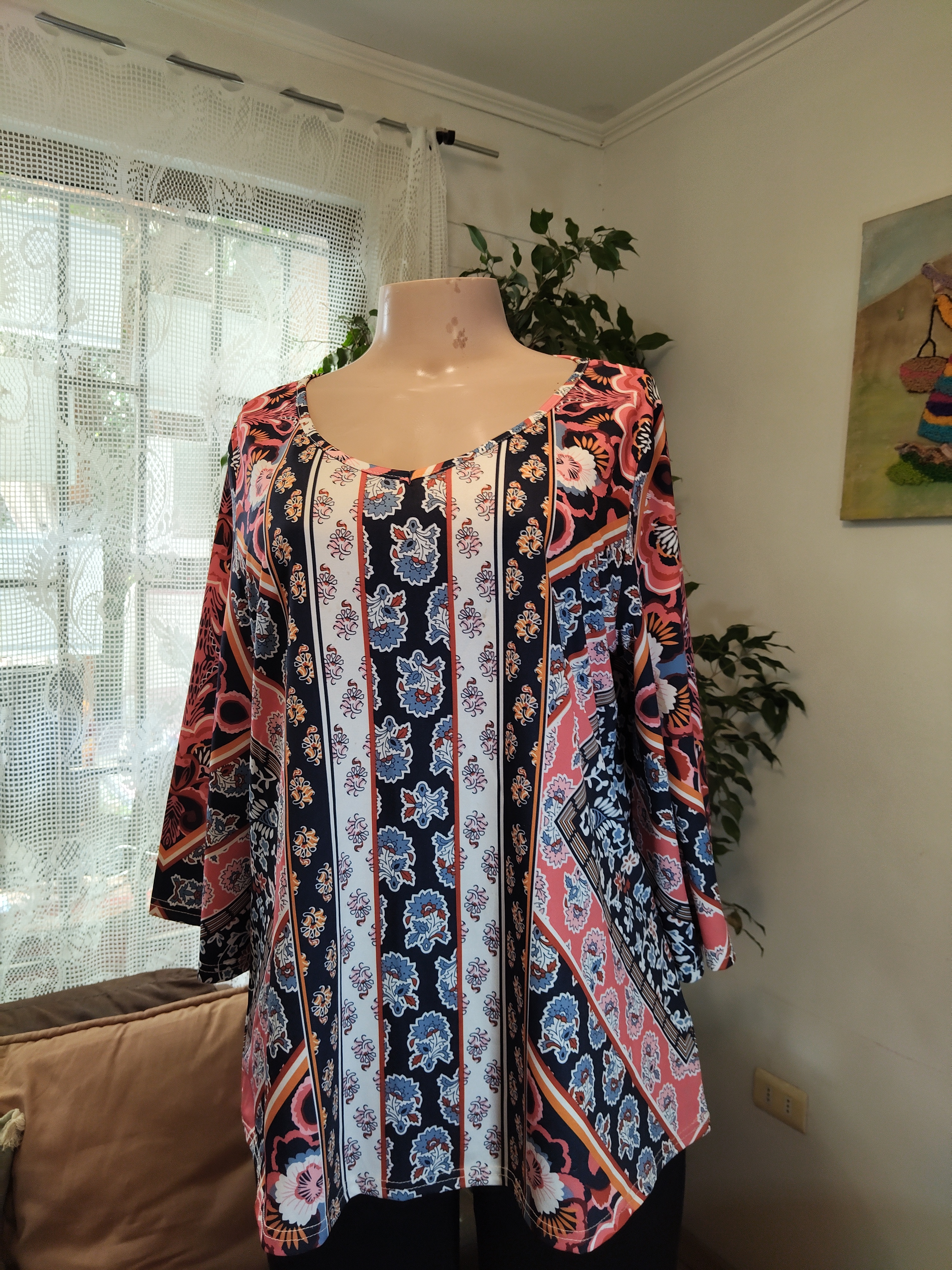 Blusa manga campana estampado oriental