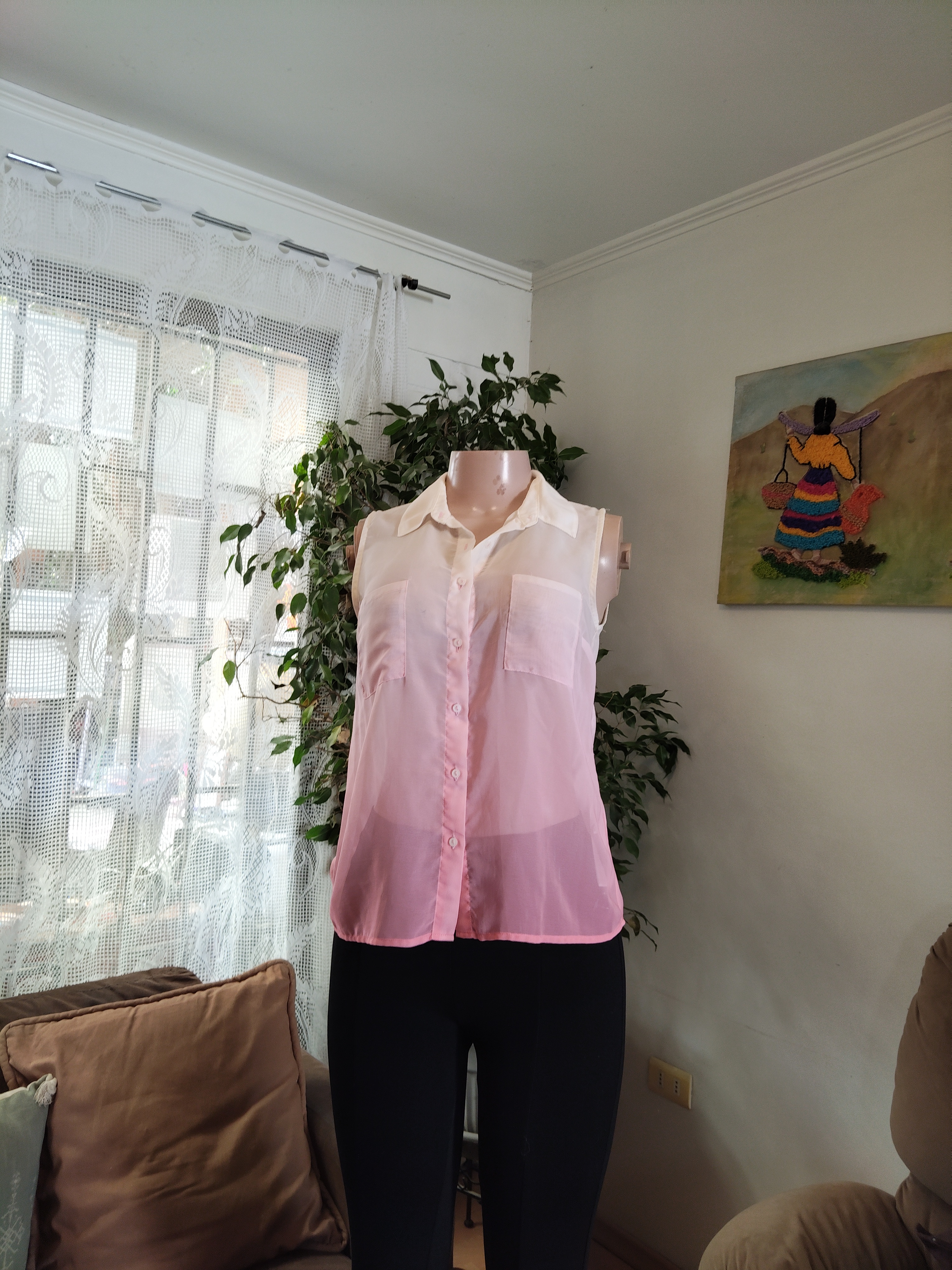 Camisa sin mangas rosa degradé semitransparente