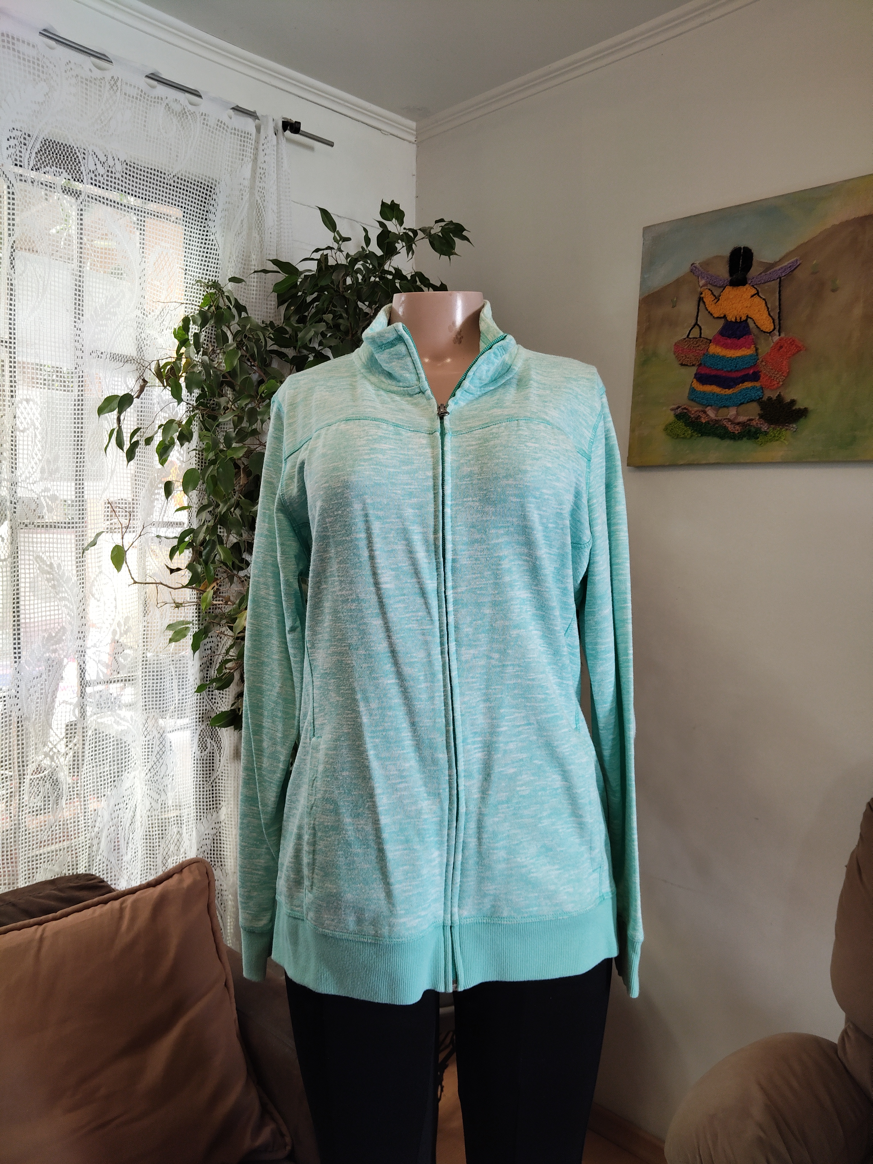 Chaqueta deportiva turquesa jaspeado cierre