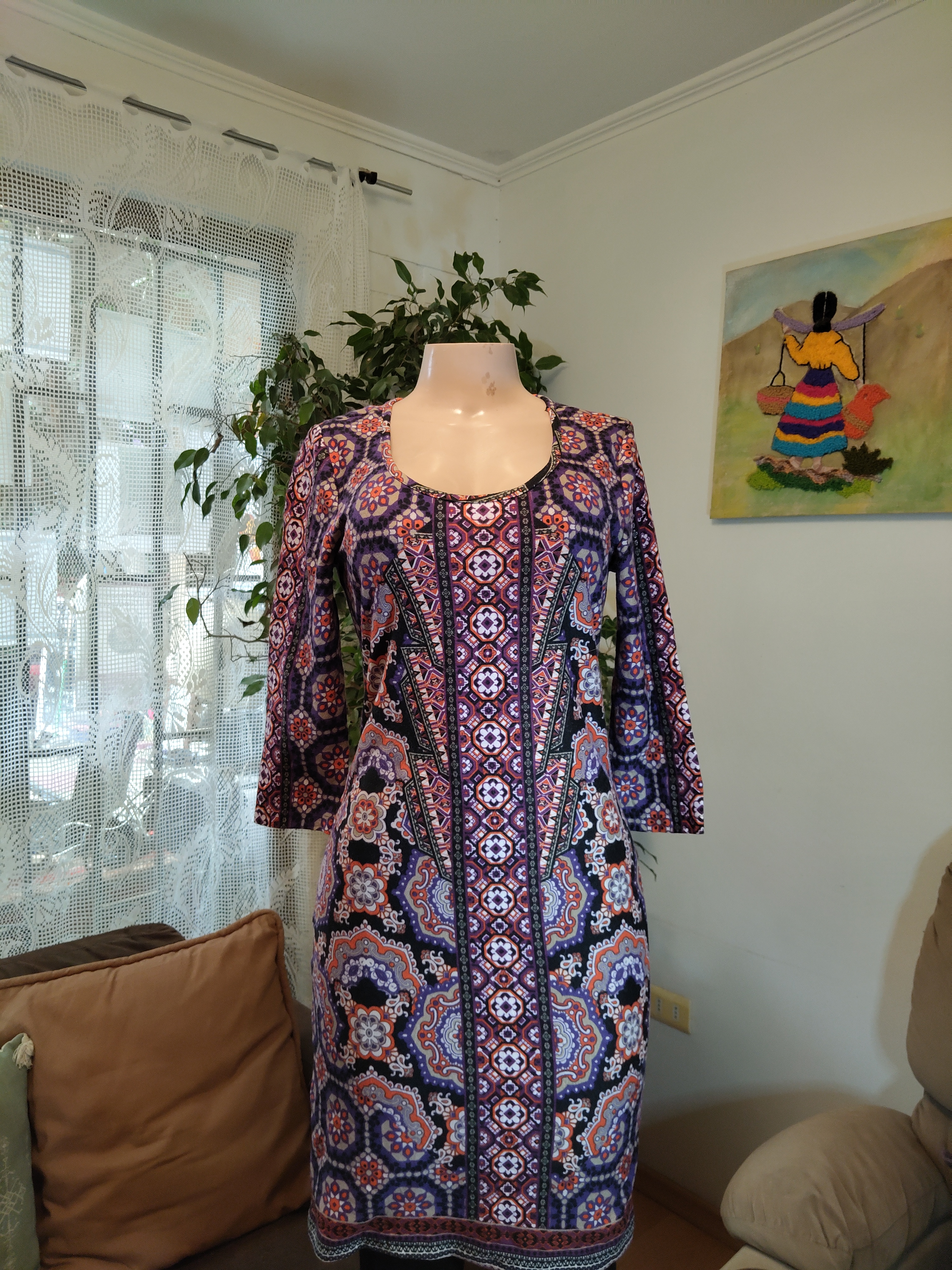 Vestido étnico morado manga 3/4