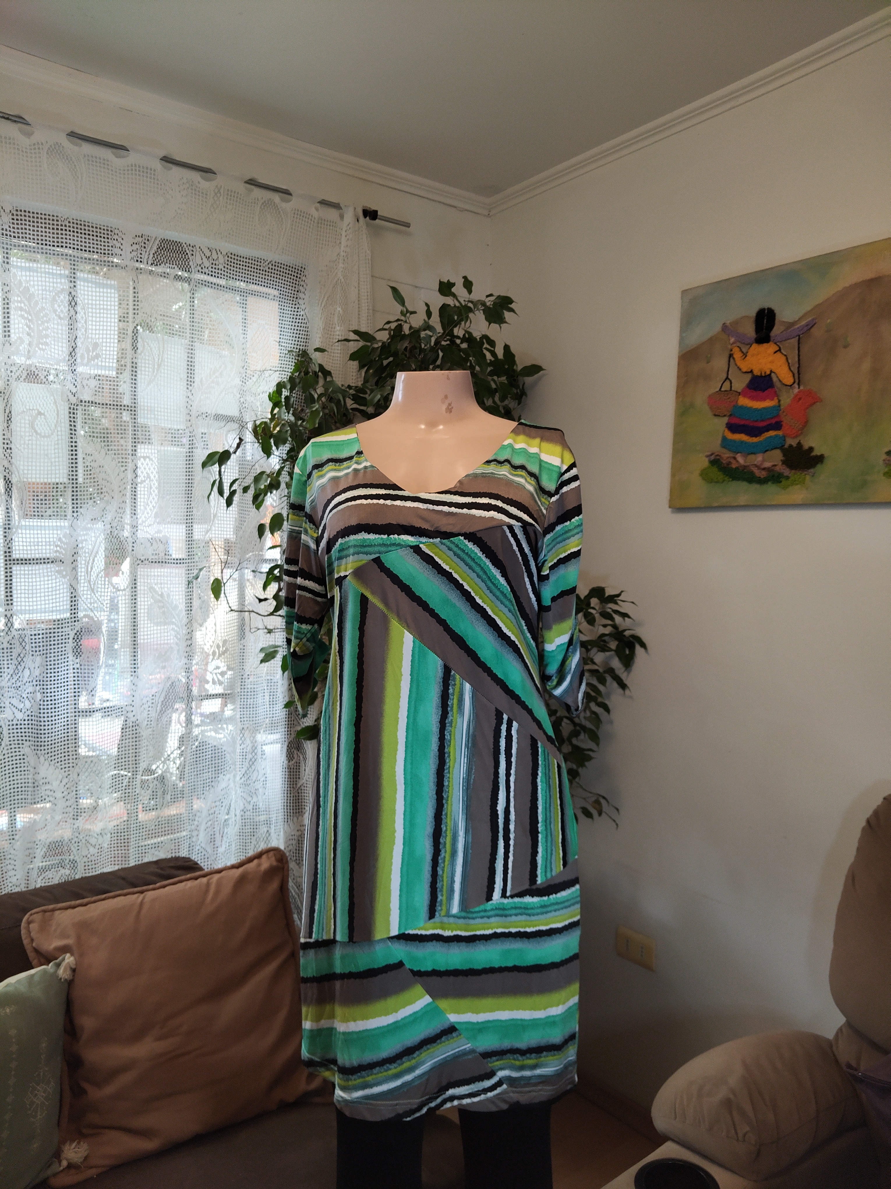 Vestido rayas multicolor turquesa y verde